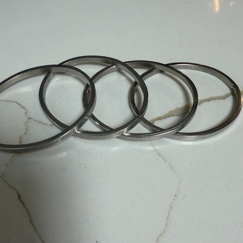 Silver Bangle Bracelets Set - image 2